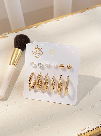 Kit de Brincos Argola e Ponto de Luz