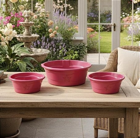 Bacia Plástica Multiuso Rosa com Design de Estrela – Resistente