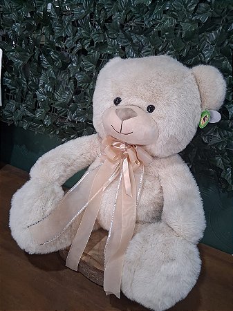 Urso de Pelúcia Grande Bege com Laço