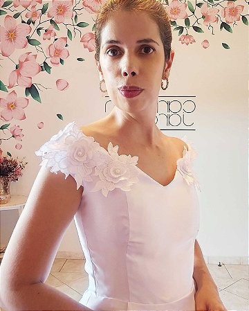 Vestido de Noiva Camélia - de Tecido Zibeline Ombro a Ombro