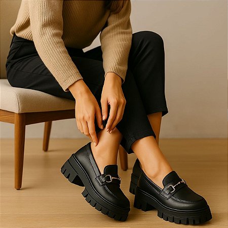 Mocassim Feminino Tratorado Preto Casual