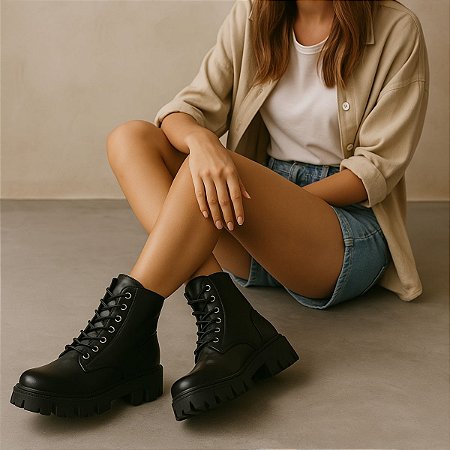Bota Feminina Militar Cano Curto Tratorada