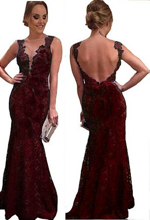 Vestido Longo marsala Festa Sereia Madrinha Casamento Renda Guipir