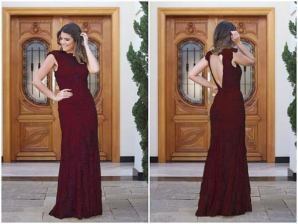 vestido de renda na cor marsala