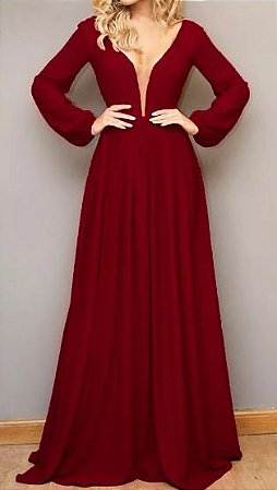 vestido manga longa marsala madrinha