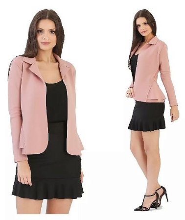 Blazer Rosé Feminino social Slim Fit Acinturado