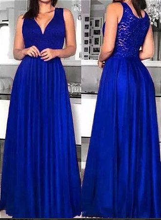 Vestido de Festa Longo Formatura Madrinha casamento Godê Azul Royal