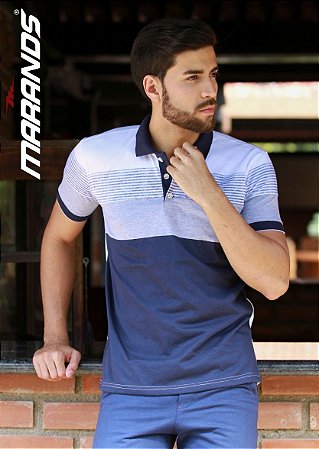 Camisa polo Masculina manga curta Azul  Original Marands