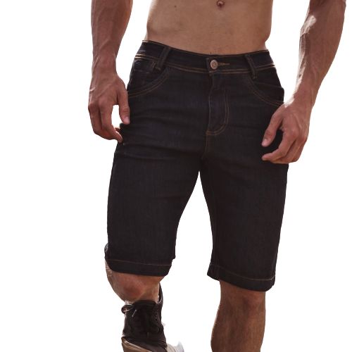 Bermuda Preta Masculina Jeans Com Layca Slim Fit Original