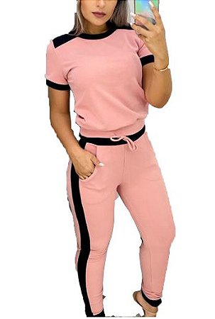 conjunto Feminino calça Blusa manga curta Rosa