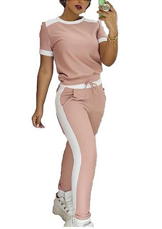 conjunto Feminino calça Blusa manga curta Nude