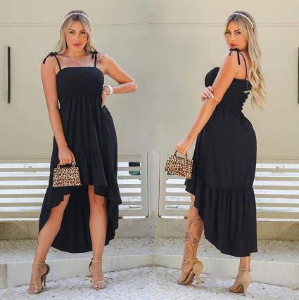 Vestido longo princesa Casual Rodado Alcinha Preto - Bella Donna