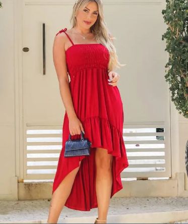 Vestido longo princesa Casual Rodado Alcinha vermelho - Bella Donna