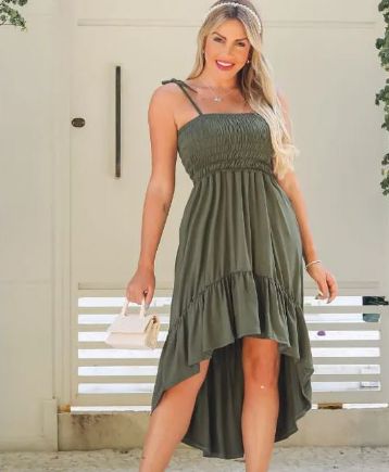 Vestido longo princesa Casual Rodado Alcinha Verde - Bella Donna