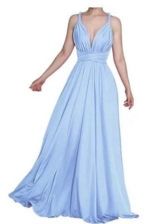 Vestido de Festa Longo para Madrinha de Casamento Azul Serenity