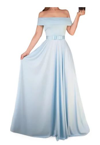 Vestido Azul Serenity Ombro a Ombro Festa Madrinha Casamento Formatura