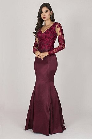 Vestido Longo marsala Tule Bordado Festa Madrinha Casamento Formatura -  Bella Donna