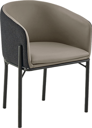 Kit 2 Cadeiras Naora com Assento em PU e Tecido, Estrutura Metálica com Revestimento em Pó e Pés de Ferro