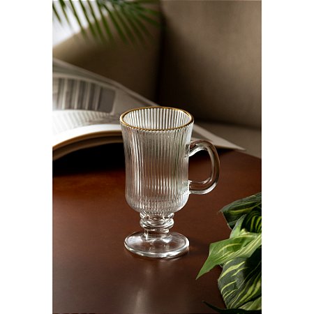 Conjunto 4 Taças de Cappuccino de Vidro com Fio de Ouro Lines 240ml - Wolff