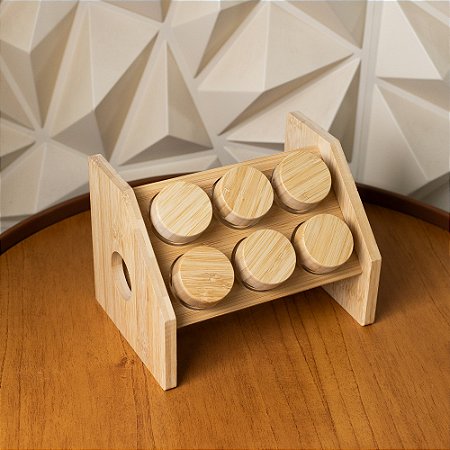 Conjunto 6 Potes em Borossilicato com Tampa de Rosca e Rack em Bambu 120ml - Wolff