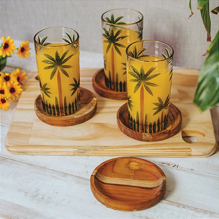 Conjunto Jarra com 6 Copos de Cristal Ecológico Palm Tree Handpaint - Wolff
