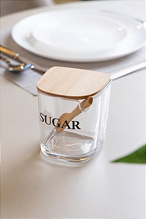 Açucareiro com Tampa e Colher de Bambu Basic 9cm x 11cm Vidro – Wolff