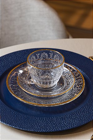 Conjunto 4 Xícaras de Chá com Pires Mauve com Fio de Ouro 2200ml Cristal - Wolff