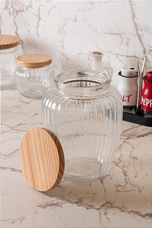 Porta Mantimento de Vidro com Tampa de Pinus 2,4L - Wolff