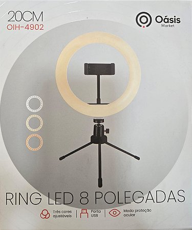 Ring Light 20 cm LED 8 Pol C/ Tripé Ajustável