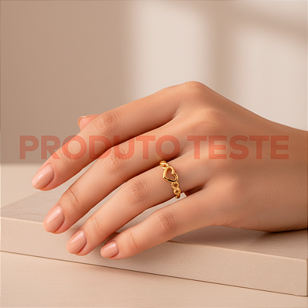 Anel Semi Jóia Dourado Coração e Infinito