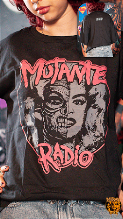 Camiseta Mutante Rádio - Preto com Cinza e Rosa