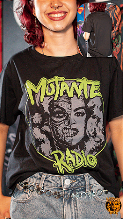 Camiseta Mutante Rádio - Preto com Verde e Cinza