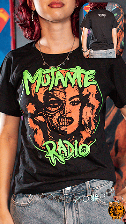 Camiseta Mutante Rádio - Preto com Laranja e Verde