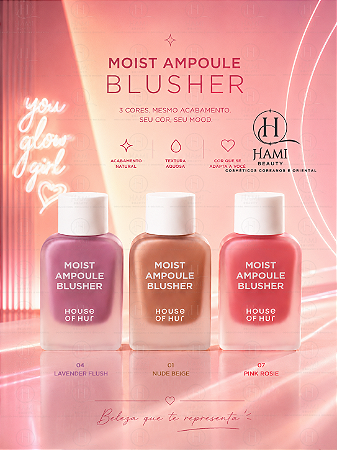 House of Hur Moist Ampoule Blusher - Blush Líquido Coreano com Glow Natural e Textura Aquosa