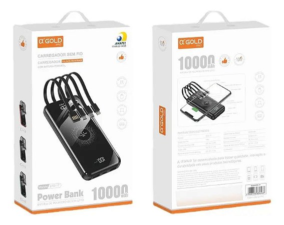 CARREGADOR PORTATIL 10.000MAH AGOLD BTE-17 (COM INDUCAO)