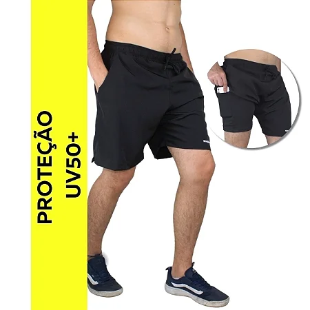 Bermuda Calção Masculino 2 em 1 Tactel com Segunda Pele