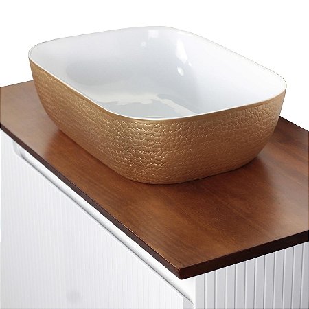 Cuba Bicolore Oval Textura 45x31cm Mazzu - Branco/Dourado