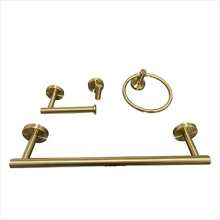 Kit Banheiro Acessórios 4 Peças Inox - Dourado Fosco