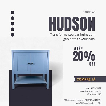 Gabinete para Banheiro Hudson 2 Portas 80cm com Pia - Azul