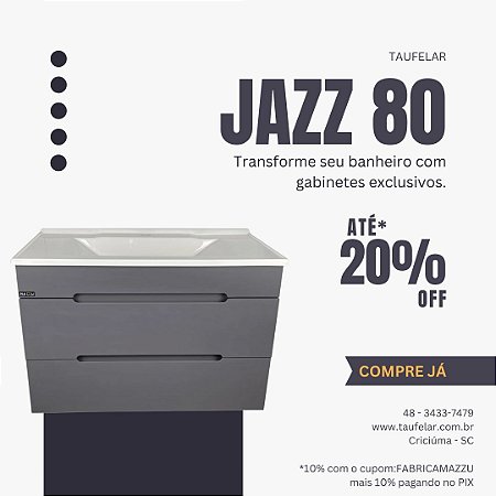 Gabinete para Banheiro Jazz 80cm Mazzu Completo - Grafite
