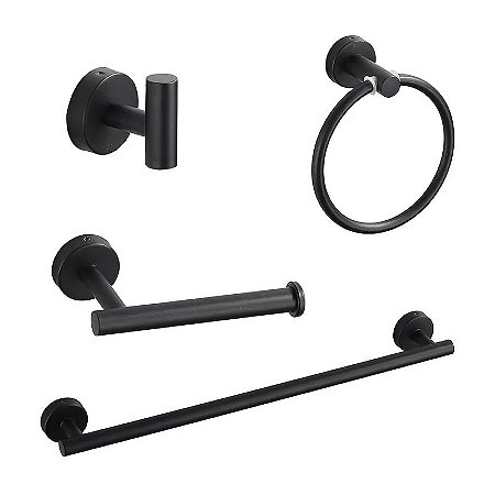 Kit Acessórios Banheiro 4 Peças Inox 304 Black B1011b - Preto