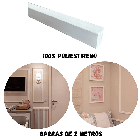 Rodameio Moldura Liso Poliestireno 3cm Barra de 2 Metros