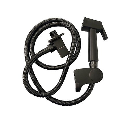 Ducha Higiênica Banheiro Metal Quadrada Completa - Preto Fosco