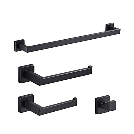 Kit Acessórios Banheiro Quadrado 4 Pcs Inox 304 - Preto Fosco