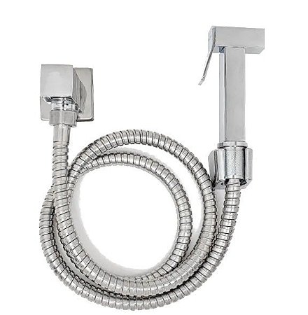 Ducha Higiênica Banheiro Metal Quadrada Completa - Cromado