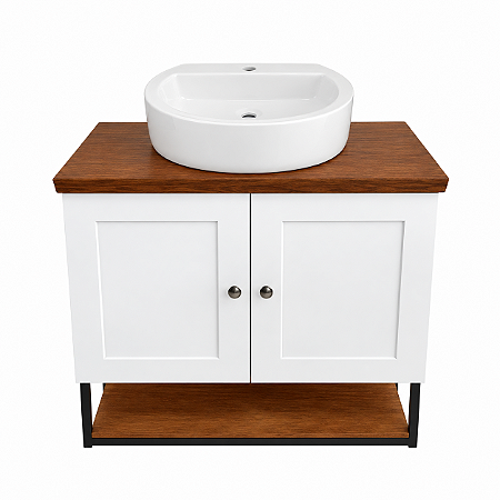 Gabinete Banheiro Nordic Branco 80cm Parte Baixo Com Cuba