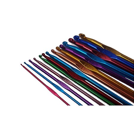 Kit 14 Agulhas Crochê De Alumínio Colorido Numero 2.0 A 10.0 MM ACR-108-KIT-C/14