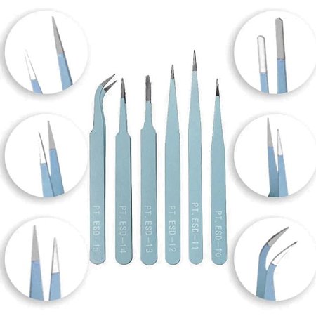Kit C/ 6 Pinças Antiestáticas P/ Manutenções Em Eletrônicos