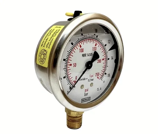 Manômetro Com Glicerina 0 A 17 Bar Com Bucha De Redução