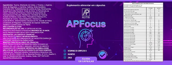 FOCO E CONCENTRAÇÃO - APFocus (120 Cápsulas) - 1 UNIDADE